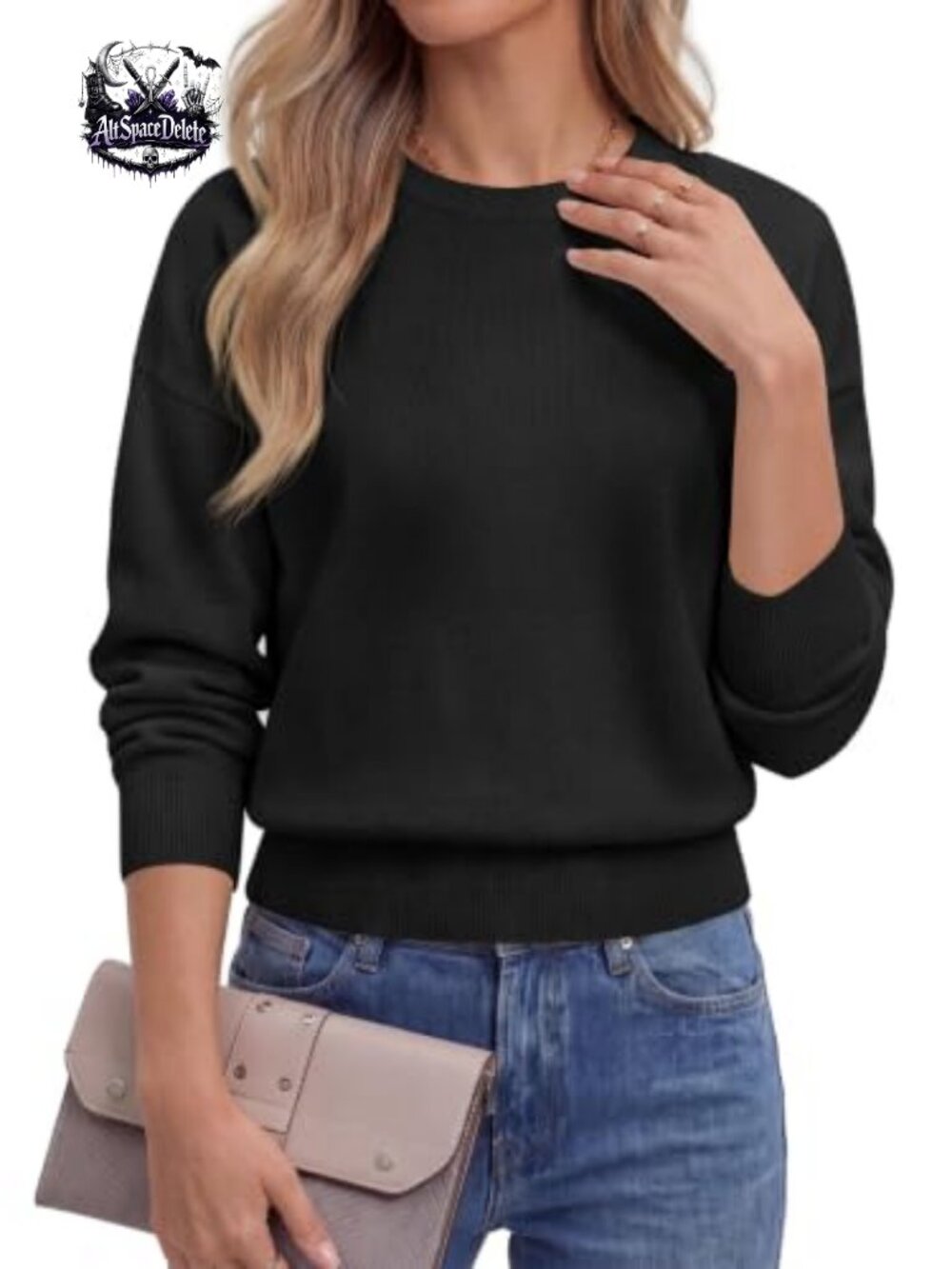 Womens Crewneck Long Sleeve Ribbed Hem Pullover Sweater